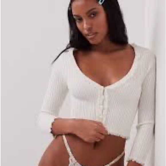 Lena rib knit Cardigan For Love and Lemons NWT white M Victoria secret - Picture 5 of 10
